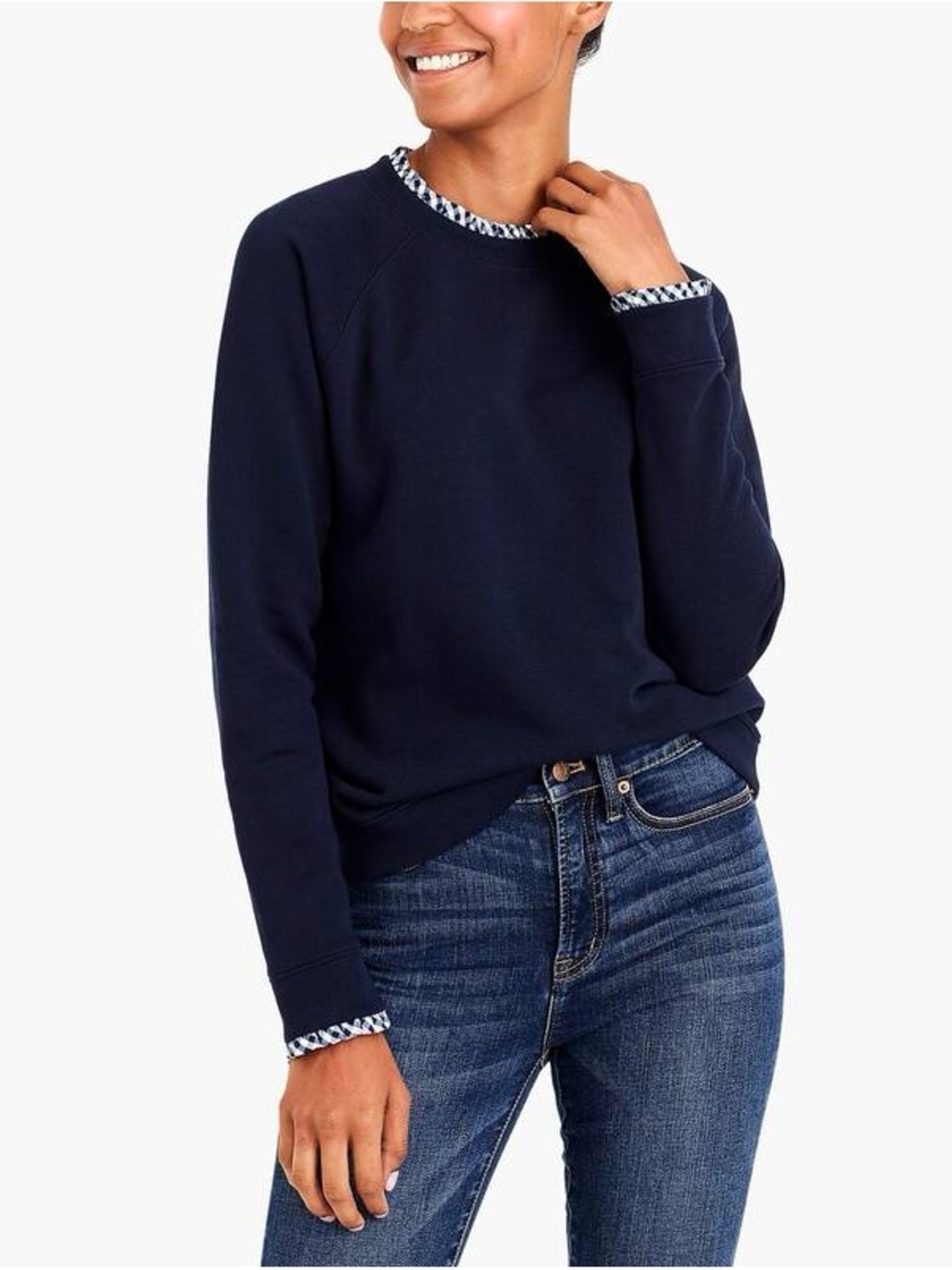 J.Crew Mercantile | Navy Crewneck Sweatshirt with Striped Trim | Size Small